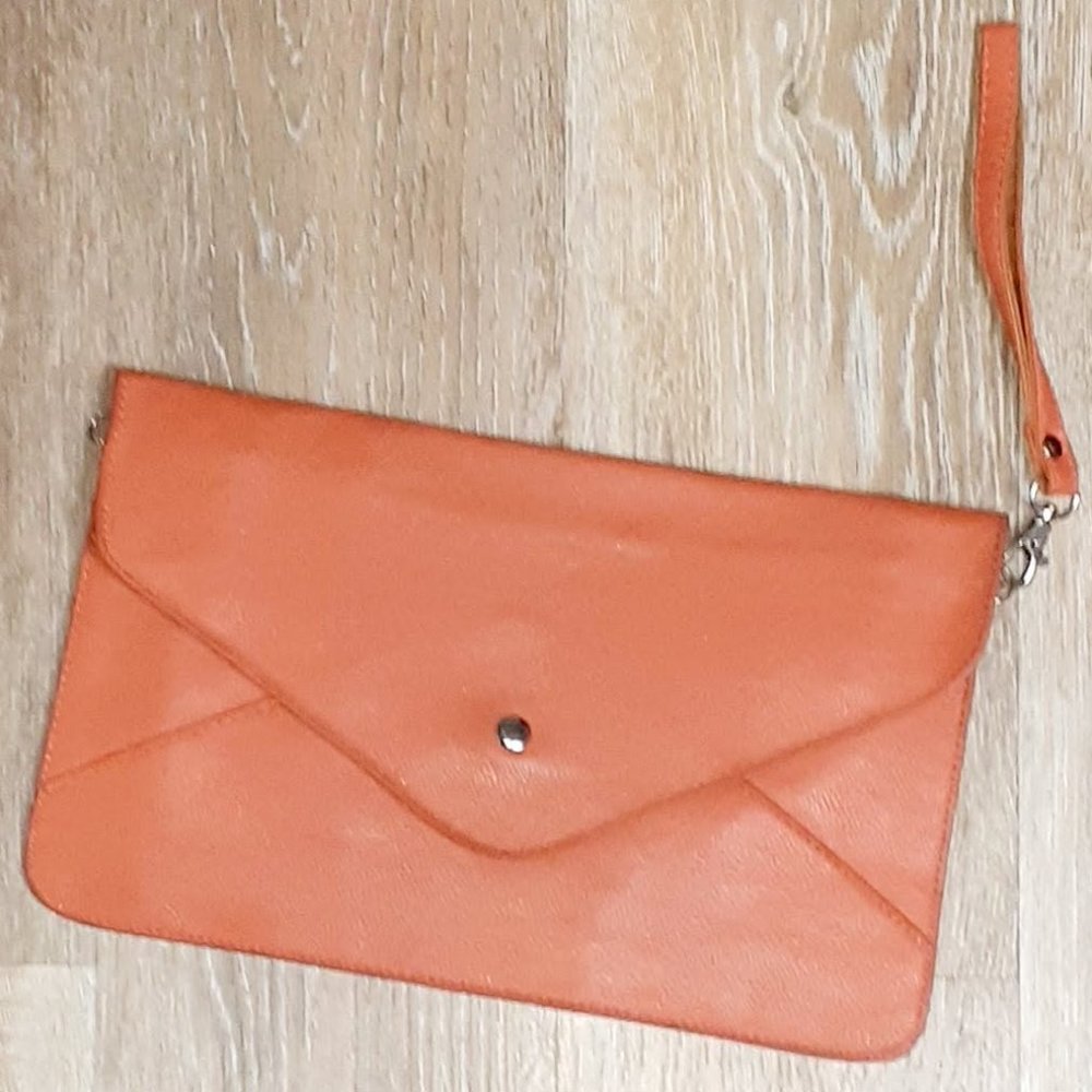 Orange Faux Leather Envelope Clutch purse